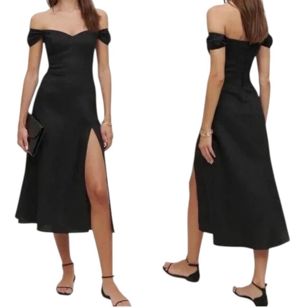 Reformation Bridgton Linen Midi Dress in Black